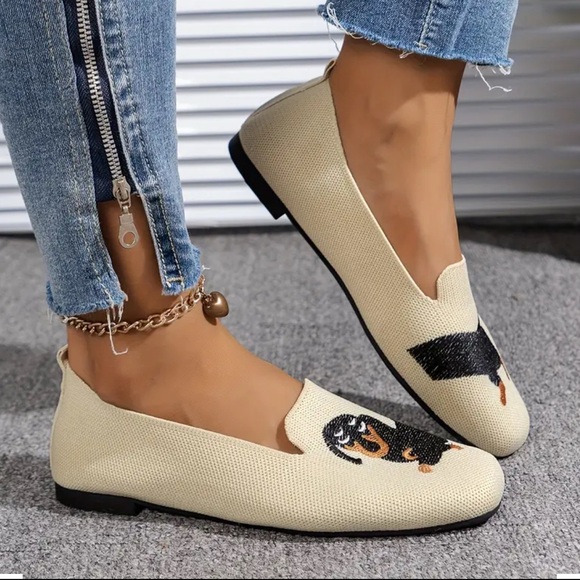 Dachshund Wiener Doxie Dog Breed Embroidered Woven Loafers Slip On Flats Shoes - Picture 4 of 16